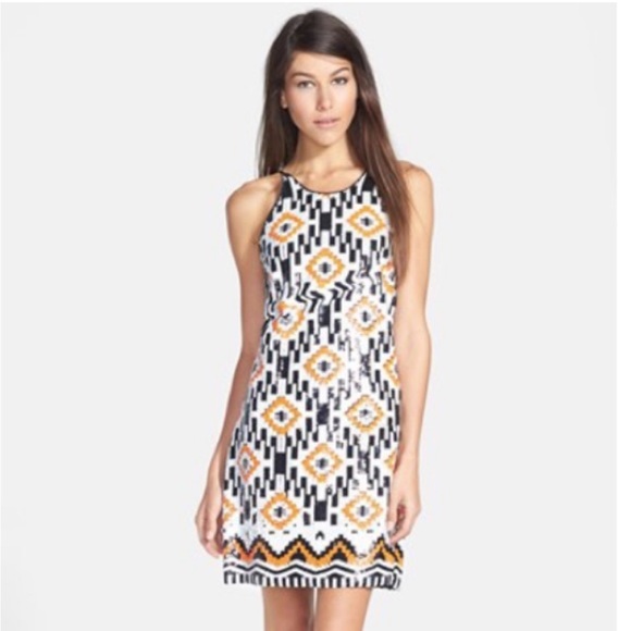 Dress the Population Geometric Pattern Dress - Black, White, Orange. XS EUC - Picture 1 of 8